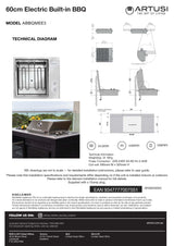 Artusi ABBQMEE3 60cm Built-In Electric Barbecue, Stainless Steel