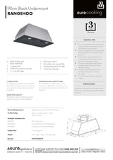 Euro Appliances EP900UMBK3 90cm Black Undermount Rangehood