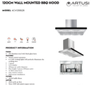 Artusi ACH12BBQB 1200mm BBQ Rangehood, Black