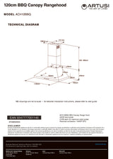 Artusi ACH12BBQ 120cm Canopy Outdoor BBQ Rangehood, 2000m3/hr, Stainless Steel