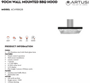 Artusi ACH9BBQB BBQ Rangehood 90cm, Stainless Steel + Black