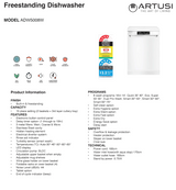 Artusi ADW5008W 60cm European Freestanding Dishwasher, White