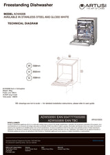 Artusi ADW5008W 60cm European Freestanding Dishwasher, White