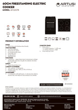 Artusi 60cm Electric Freestanding Oven Black AFC607B