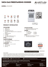 Artusi AFGG54W 54cm Gas Upright Stove, White