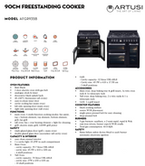 Artusi AFGR935B Freestanding Cooker 90cm with Gas Hob, Black