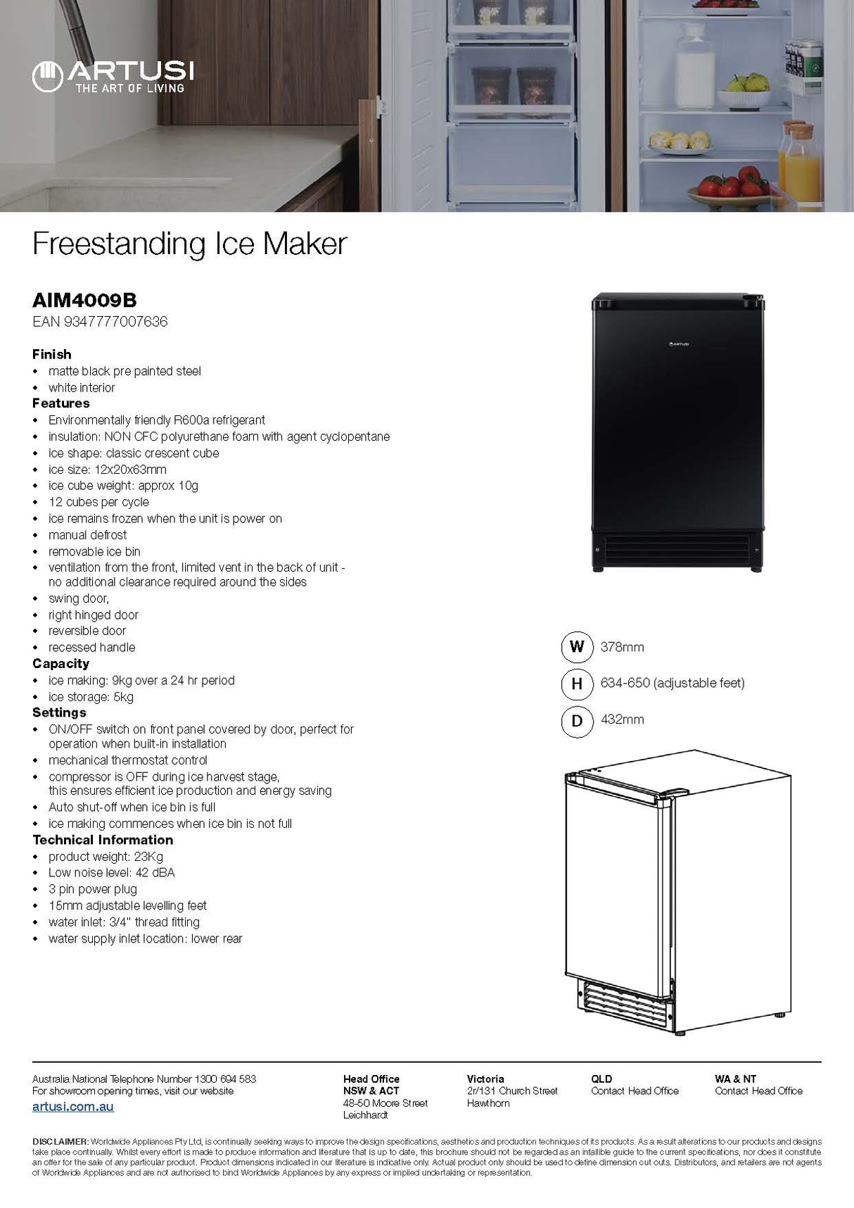 Artusi AIM4009B Freestanding Ice Maker, Black