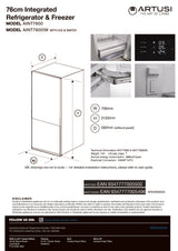 Artusi AINT7600 449L Integrated Bottom Mount Fridge