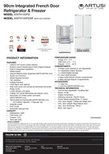 Artusi AINT9100FD 91cm 546L Integrated French Door Fridge