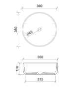 TIMBERLINE ALLURE ARROW ABOVE COUNTER BASIN MATTE WHITE 360MM
