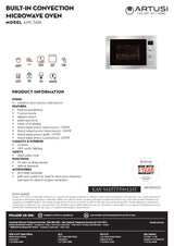 Artusi AMC34BI 32L Built-In Convection Microwave Oven, 1000W, Stainless Steel