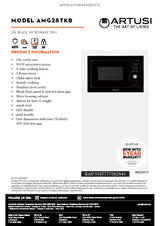 Artusi AMG28TKB 28L Built-in Microwave with Trim Kit, 900W, Black Glass