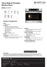 Blanco 75cm Replacement Oven - Artusi Italian Made 75cm Electric Multi-Function Oven