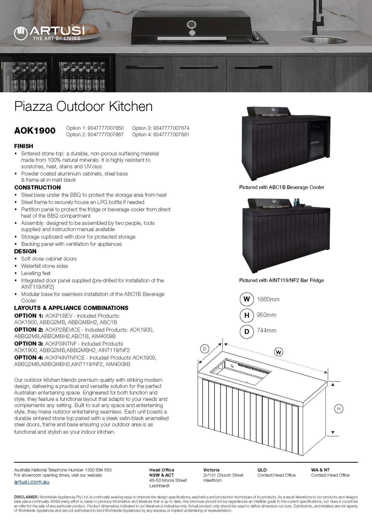 Artusi AINT119-NF2 111L Fully Integrated Bar Fridge, No Freezer