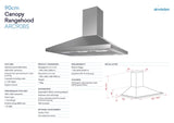 Inalto by Omega ARC90BS 90cm Stainless Steel Canopy Rangehood