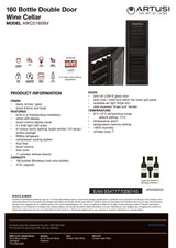 Artusi AWCD160BV Dual Zone Wine Cooler, 154 Bottle, Reversible Double Doors, Matte Black