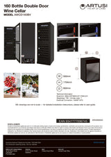 Artusi AWCD160BV Dual Zone Wine Cooler, 154 Bottle, Reversible Double Doors, Matte Black