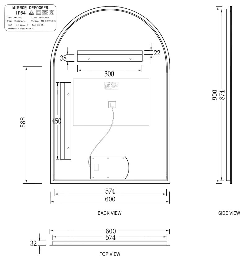 Otti LED-AR9060N LED Archie 900x600mm Mirror