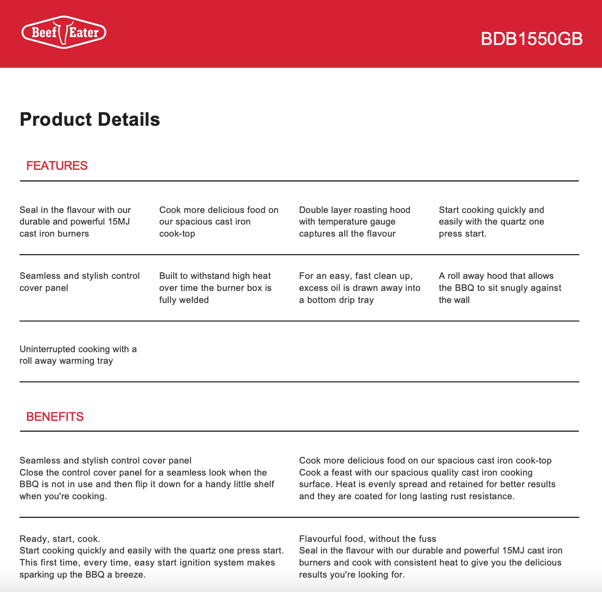 BDB1550GB 1700 Series 5 burner built In BBQ - Beefeater Factory Seconds