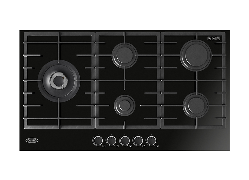 Belling BDC905LBK 90cm Gas-Thru-Glass Cooktop, Black Glass