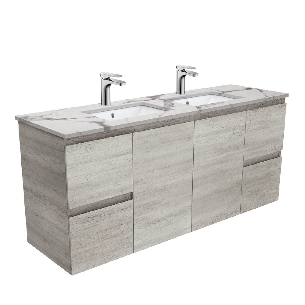 Fienza SM150XD Edge Industrial Calacatta Marble Wall Hung 1500mm Vanity (Double Bowl)