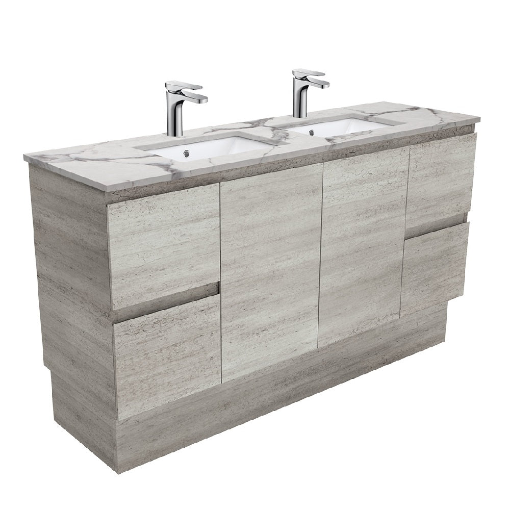 Fienza SM150XKD Edge Industrial Calacatta Marble Kicker 1500mm Vanity (Double Bowl)