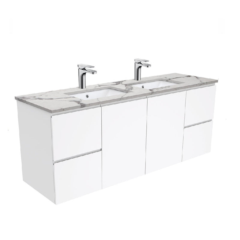 Fienza SM150FD Fingerpull Calacatta Marble Wall Hung 1500mm Vanity (Double Bowl) - Special Order