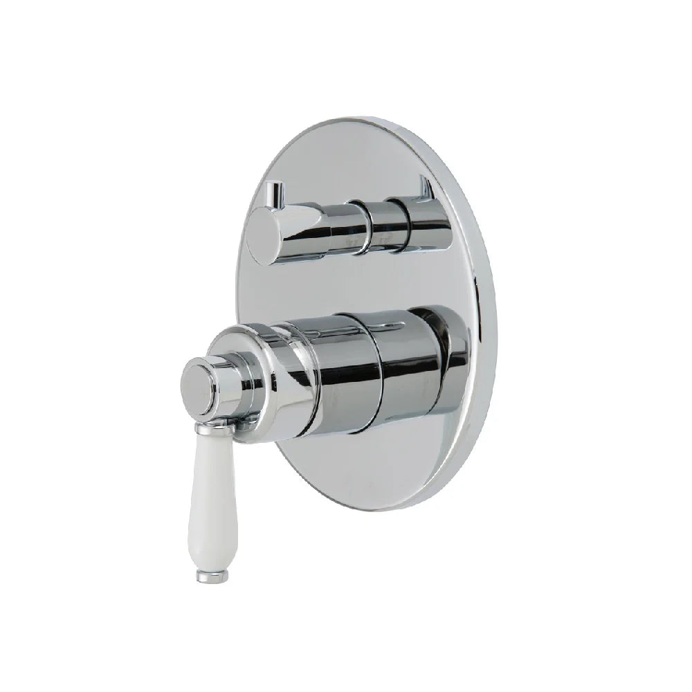 Fienza 202102 Eleanor Wall Shower Mixer Diverter Chrome with White Ceramic Handle