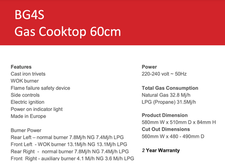 Baumatic Bg4S 4 Burner Stainless Steel Gas Cooktop