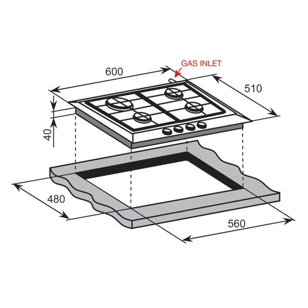 Baumatic BHG695SS Italian Made 4 Burner Stainless Steel Gas Cooktop - Ex Display Discount