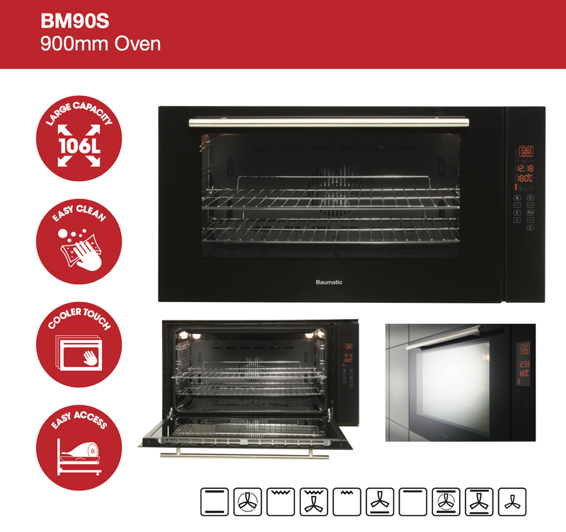 Baumatic BM90S 90cm 10 Multifunction Black Glass Function Touch Control Oven - Ex Display Discount