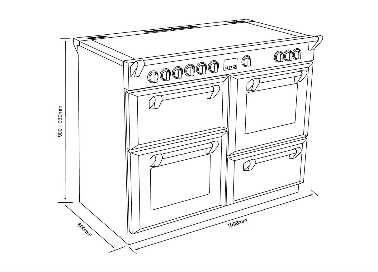Belling BRDX110INDBL Richmond Deluxe 110cm 5 Zone Induction Range Cooker - Black