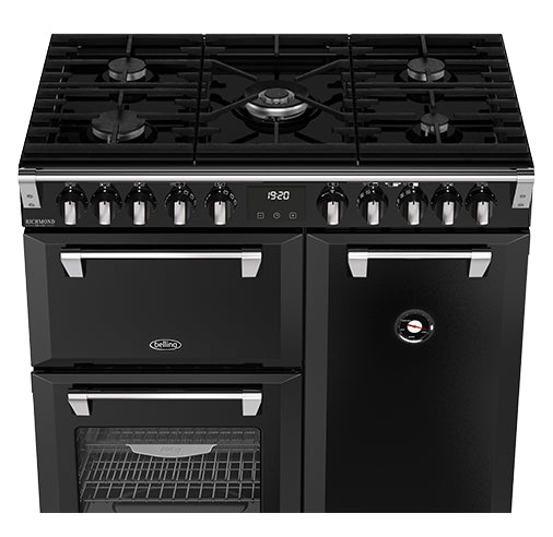 Belling BRDX90DFBL 90cm Richmond Deluxe Dual Fuel Freestanding Oven, Split Ovens, Black