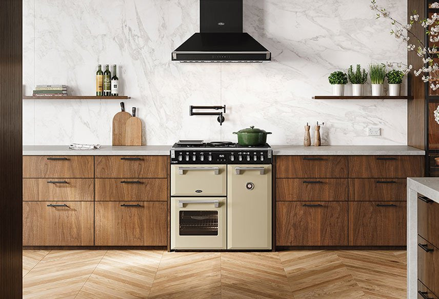 Belling BRDX90DFCR 90cm Richmond Deluxe Dual Fuel Freestanding Oven, Split Ovens, Cream
