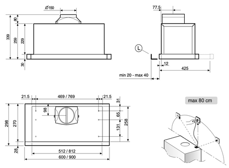 Blanco Brsh90X 90Cm Slide Out Rangehood