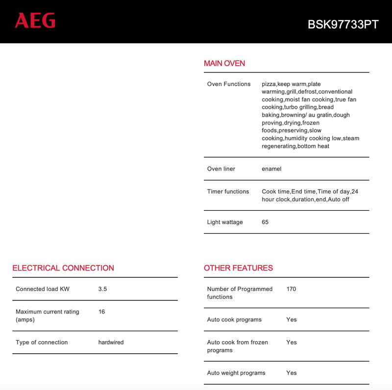 AEG BSK97733PT 60cm Pyrolytic Built-In Oven with STEAMCRISP, Matte Black - AEG Clearance and Cosmetic Seconds Discount