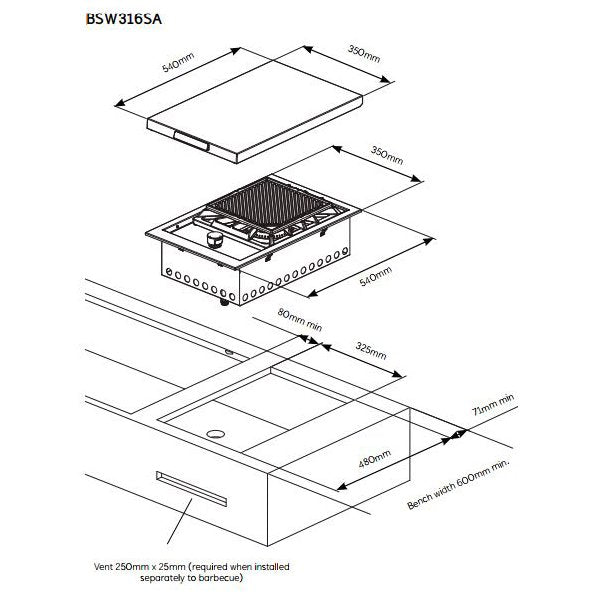 Beefeater Bsw318Sa Signature Proline Side Burner Built-In Natural Gas Bbq - New Clearance Stock