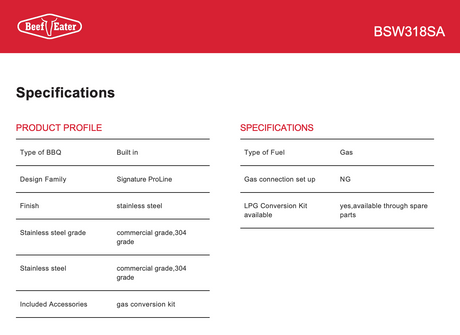 Beefeater Bsw318Sa Signature Proline Side Burner Built-In Natural Gas Bbq - New Clearance Stock
