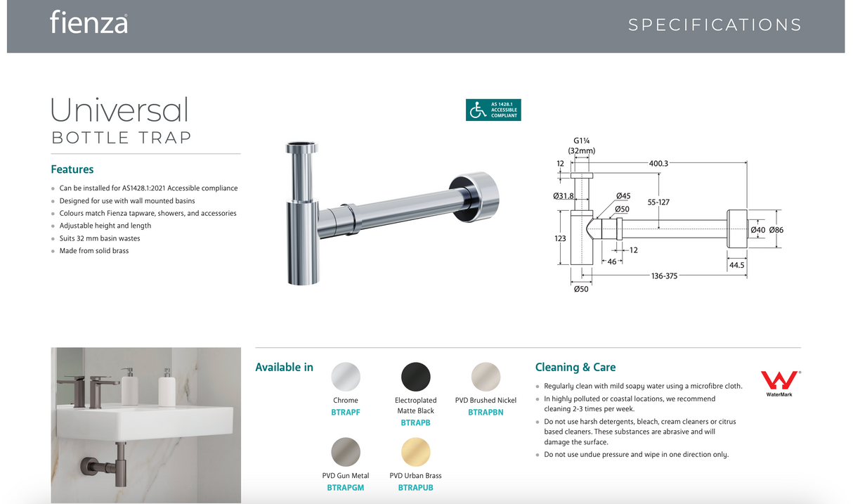 Fienza BTRAPF Chrome Bottle Trap