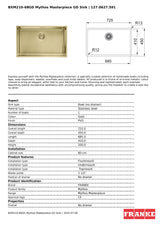 Franke Mythos Masterpiece Single Bowl Sink 725mm Gold, BXM210-68GD