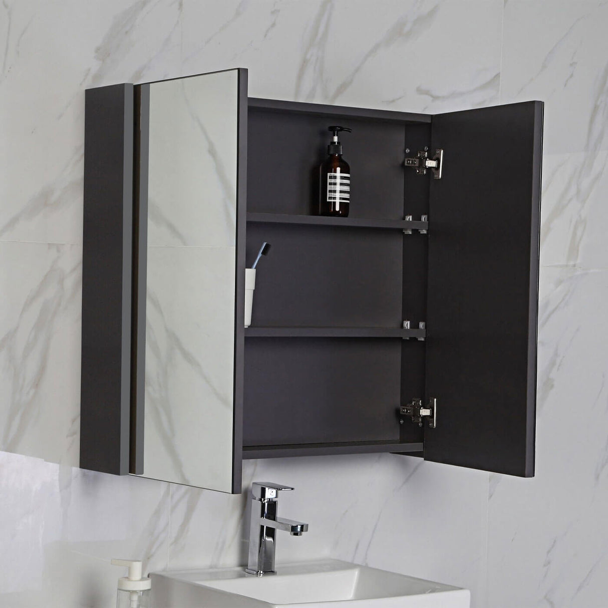 Bella Pencil Edge Mirror Shaving Cabinet Matte Black / 600mm Mirrors & Cabinets