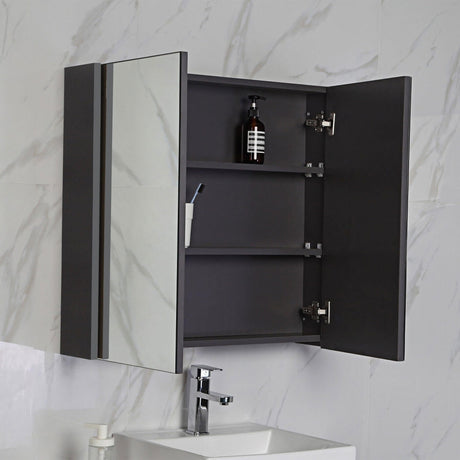 Bella Pencil Edge Mirror Shaving Cabinet Matte Black / 600mm Mirrors & Cabinets