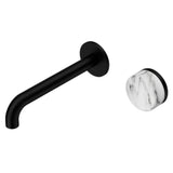 Nero Serenity Progressive Wall Basin Mixer 185mm Spout w/ Arabescato Corchia Handle Matte Black 24E070MB