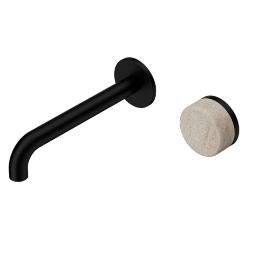 Nero Serenity Progressive Wall Basin Mixer 220mm Spout w/ Rome Travertine Handle Matte Black 24E075MB