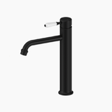 Nero York Straight Tall Basin Mixer, White Porcelain Lever Matte Black NR692101A01MB