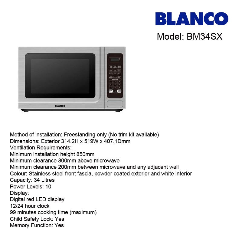 Blanco BM34SX 34L Microwave - Clearance Discount