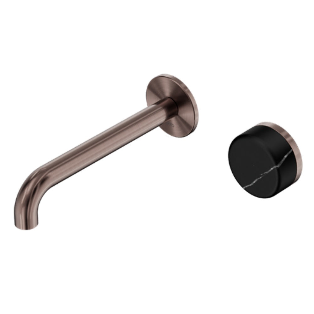 Nero Serenity Progressive Wall Basin Mixer 185mm Spout w/ Marquina Black Handle Brushed Bronze 24E139BZ