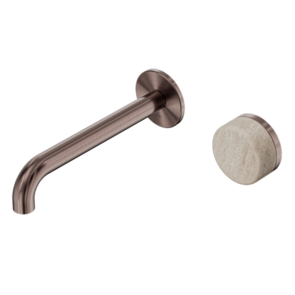 Nero Serenity Progressive Wall Basin Mixer 220mm Spout w/ Rome Travertine Handle Brushed Bronze 24E075BZ