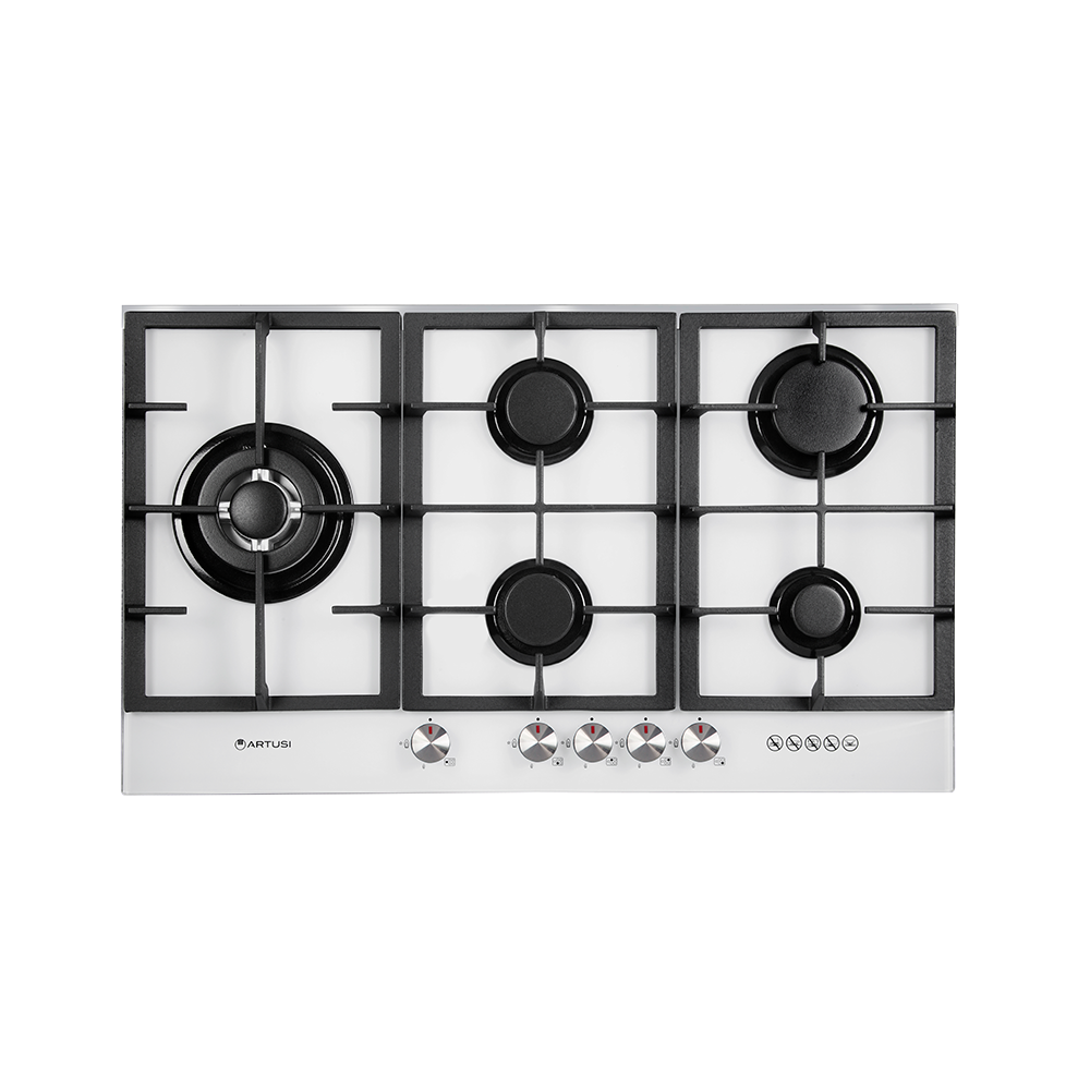 Artusi CAGH9000W 90cm Gas Cooktop, White Glass