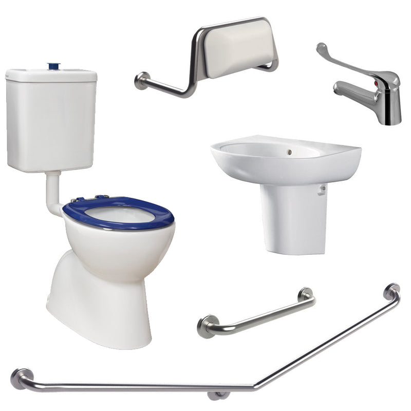 Fienza CARE2L Accessible Toilet Care Kit 2 with Left Hand 40° Degrees Rail, Blue Seat